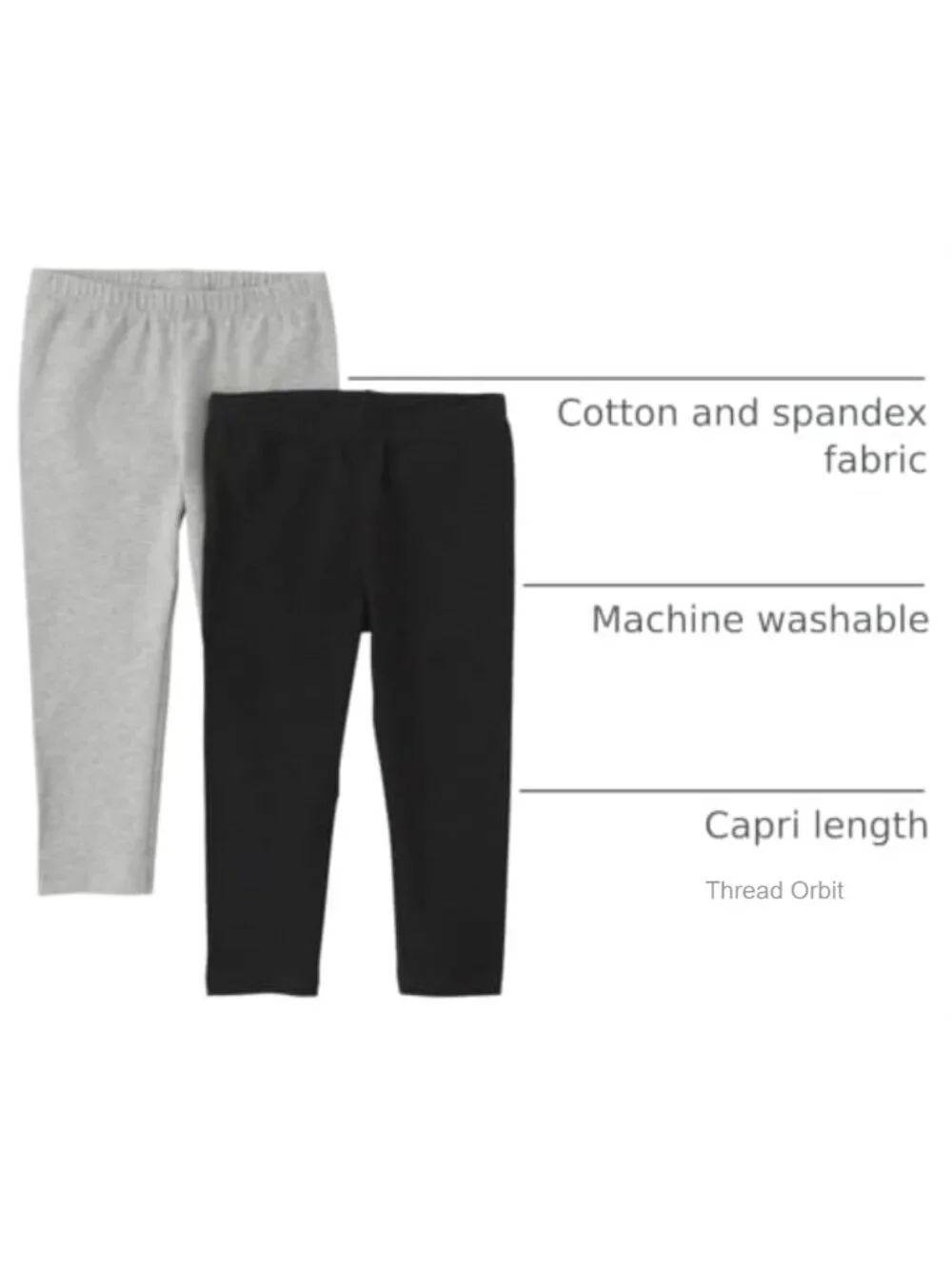 Girls' Capri Leggings, 2-Pack, Cotton Blend, Mid Rise